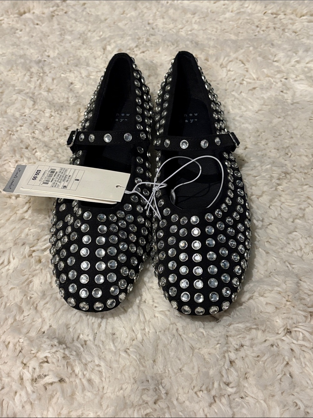 a new day Black Mary Jane Flats with Silver Studs